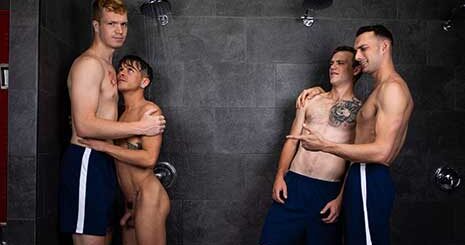 When Andy Taylor is accosted in the shower by some boneheaded bullies, his step-brother Dacotah Red is there to stick up for him. Dacotah assures Andy that it's okay to be 'different' and offers him his first kiss with a guy, followed quickly by his first fuck.