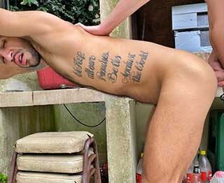 I saw these guys hard at work outside and figured they might like a break, especially after I offered them some cash to suck my dick. It made me so hard watching this tattooed hunk suck my cock...