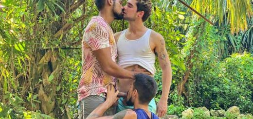 When hot latin boys Adrian, Damian and Benjamin find themselves a secluded spot by the beach, they waste no time in dropping their shorts and passionately tending to each other’s cocks.