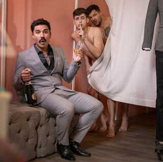 Handsome Brysen and his fiance show up at Joey Mills's tailor shop for a pre-wedding fitting, and Joey thinks Brysen will fit just perfectly in his hole.