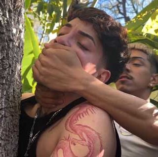 Eddy Blanco and Santo Jorge went out for a little hike and stopped to take a break by a tree. Eddy Blanco set up the camera and went in on Santo Jorge culo! Santo Jorge got on his knees and